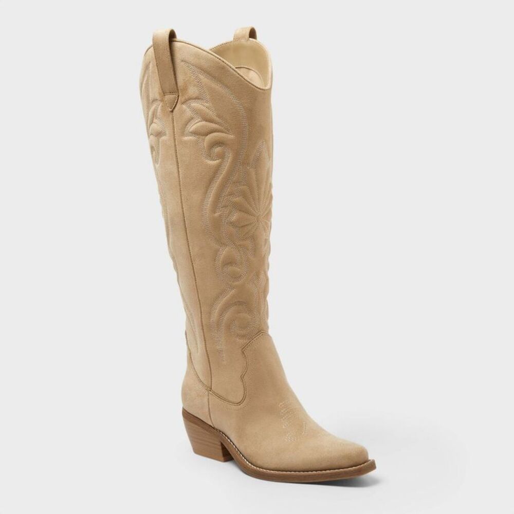 wild fable Tan Embroidered Knee-High Western Boots